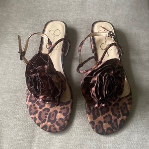 Jessica Simpson Kirah Leopard Print Satin Sandal 9 Brand New